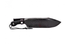 rutherford forge bush knife: red sheath, black paracord wrap handle
