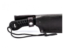 rutherford forge bush knife: red sheath, black paracord wrap handle
