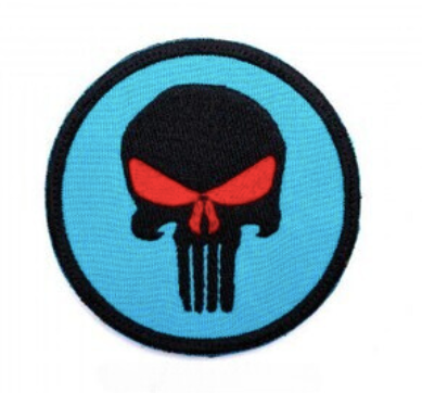 bushveldt punisher skull patch blue, black & red