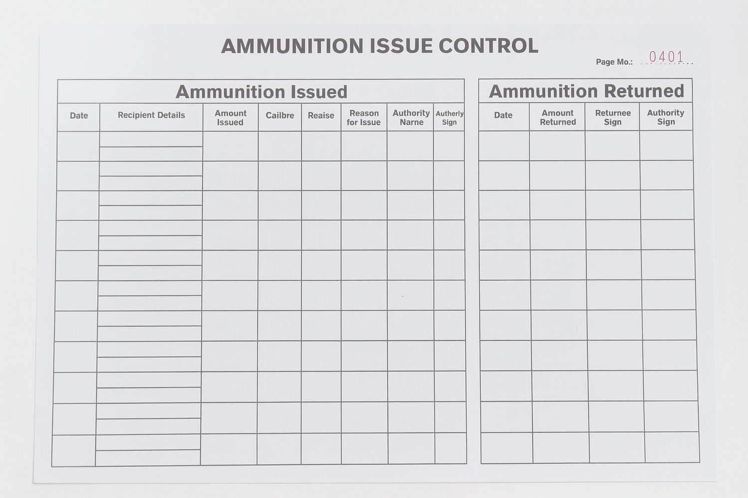 ammunition issue control register 200 page